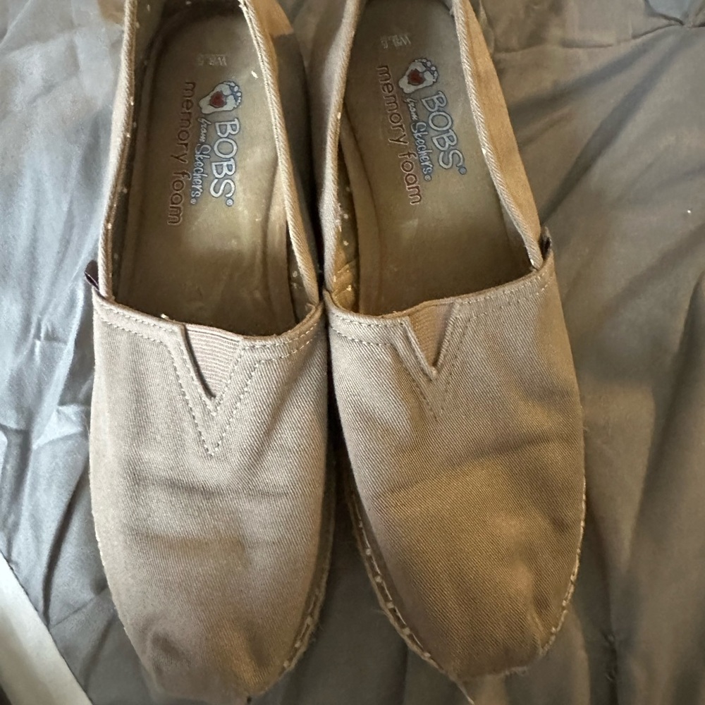 BOBS from Skechers Women's Slip-On Flats in Tan Canvas